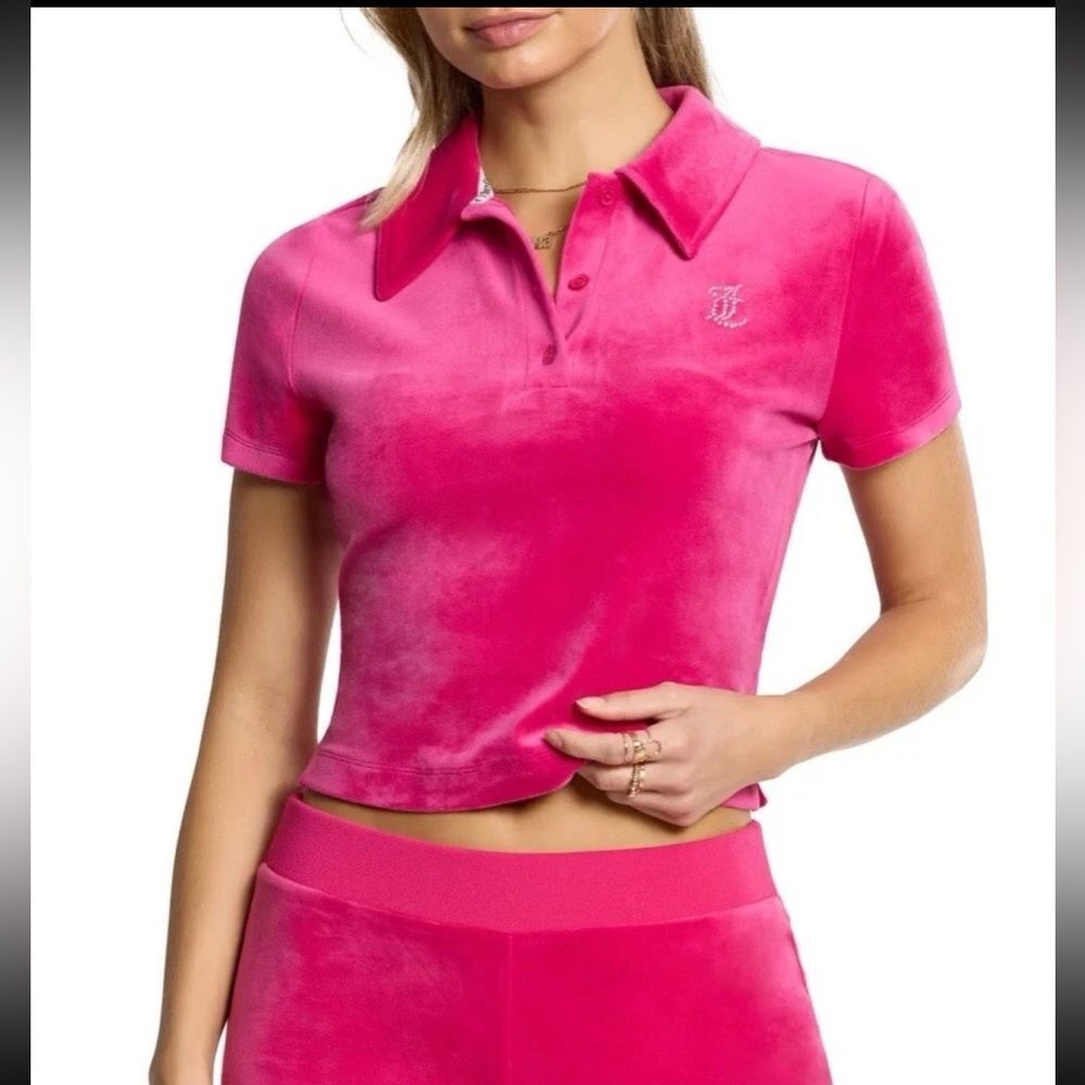 Juicy Couture Crop Velour Polo in Pink Women's Size XS